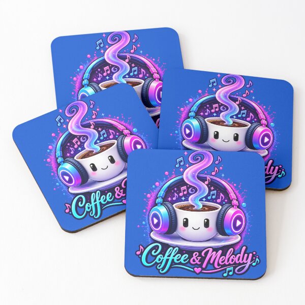 Item preview, Coffee & Melody – Cute Neon Coffee Cup with Headphones designed and sold by IMuDesigner.