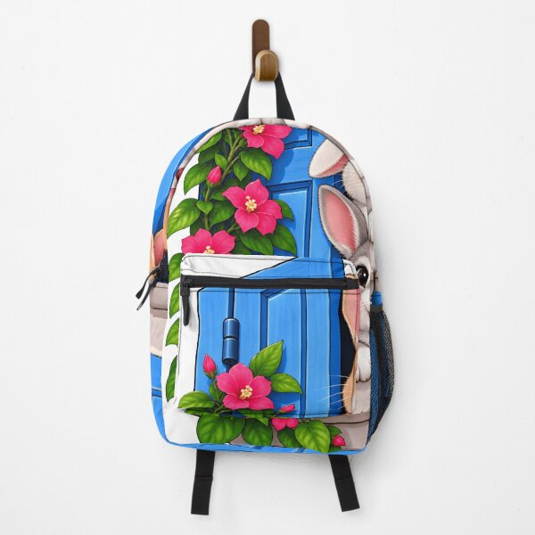 Item preview, Cute Bunny Trio Blue Window Floral Spring Animal Design designed and sold by ArtSpark Studio.