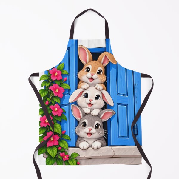 Item preview, Cute Bunny Trio Blue Window Floral Spring Animal Design designed and sold by ArtSpark Studio.
