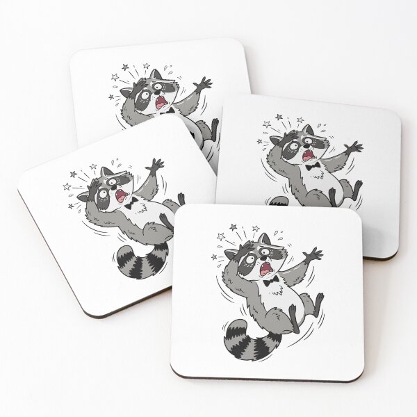 Item preview, Shocked raccoon fainting backwards with one paw on its forehead. Ideal for humorous t-shirts, sticker packs, and meme illustrations. designed and sold by ElegantOutlines.