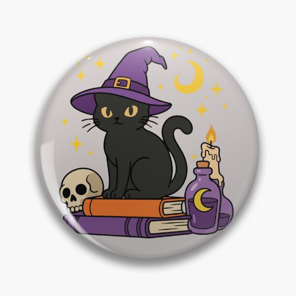 Item preview, Witch Cat Spell Books Skull Potion Halloween Black Cat Sticker designed and sold by Retro Whiskers.