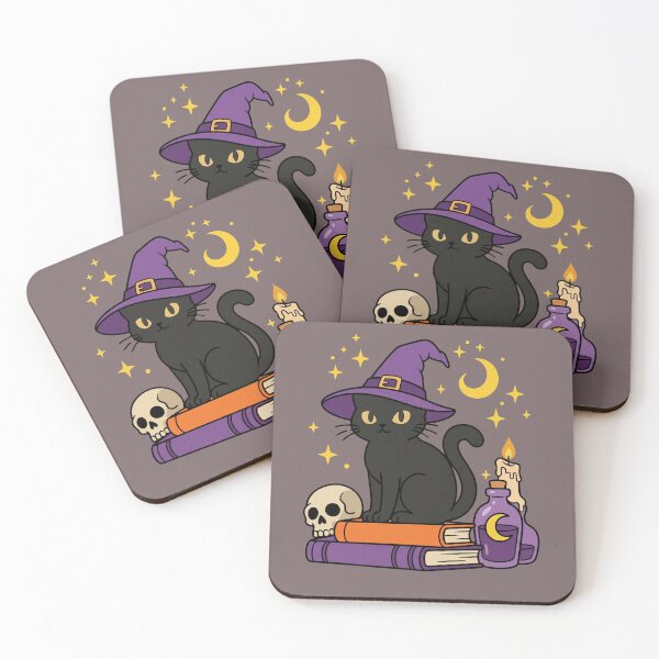 Item preview, Witch Cat Spell Books Skull Potion Halloween Black Cat Sticker designed and sold by Retro Whiskers.