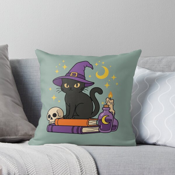 Item preview, Witch Cat Spell Books Skull Potion Halloween Black Cat Sticker designed and sold by Retro Whiskers.