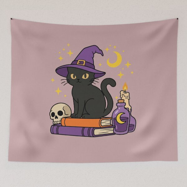 Item preview, Witch Cat Spell Books Skull Potion Halloween Black Cat Sticker designed and sold by Retro Whiskers.