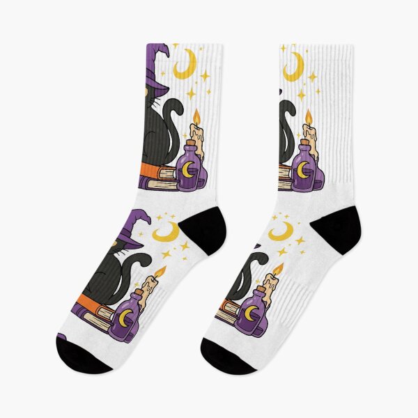 Item preview, Witch Cat Spell Books Skull Potion Halloween Black Cat Sticker designed and sold by Retro Whiskers.