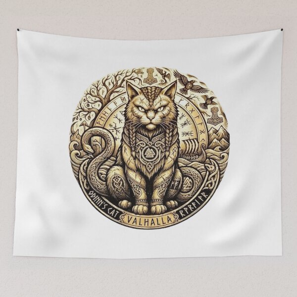 Item preview, Odin's Cat Viking Guardian Valhalla Runic Art designed and sold by NikmaArt.