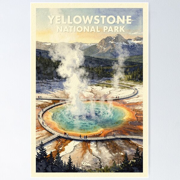 Item preview, Yellowstone National Park Wyoming Vintage Watercolor Travel designed and sold by Teelogic.