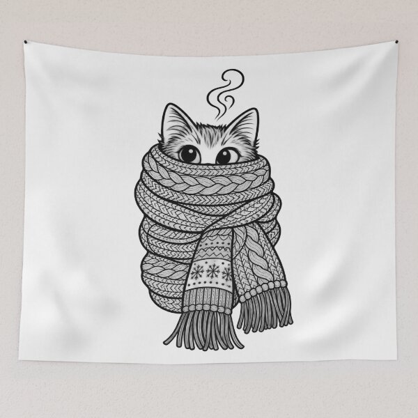 Item preview, Cozy Cat Wrapped in Knitted Scarf designed and sold by FUIRY .