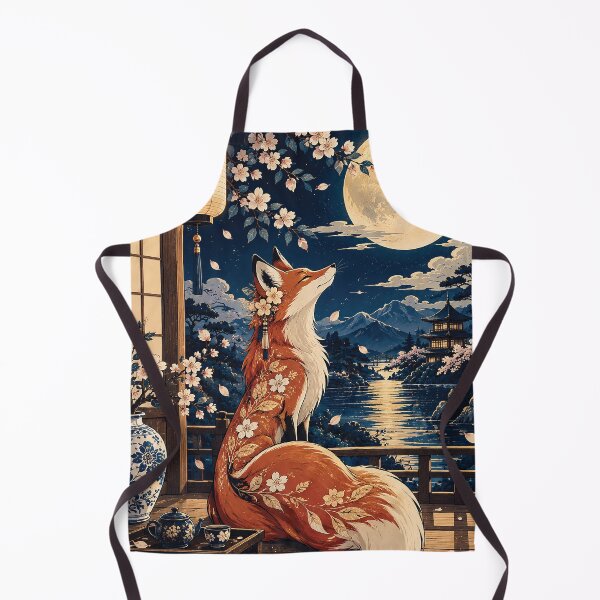 Item preview, Japanese Fox Under Full Moon Cherry Blossom Art designed and sold by Gold Turtle  Lina.