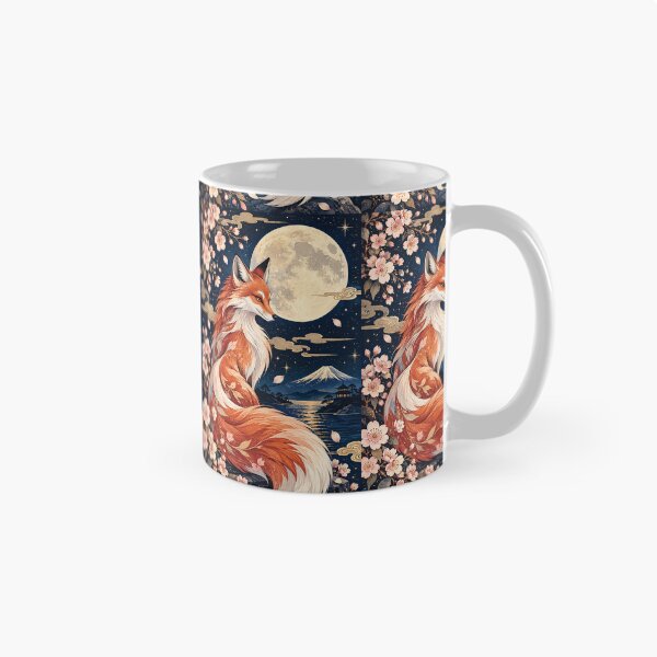 Item preview, Japanese Fox Full Moon Cherry Blossom Art designed and sold by Gold Turtle  Lina.