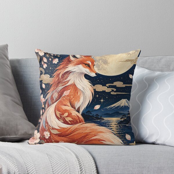 Item preview, Japanese Fox Full Moon Cherry Blossom Art designed and sold by Gold Turtle  Lina.