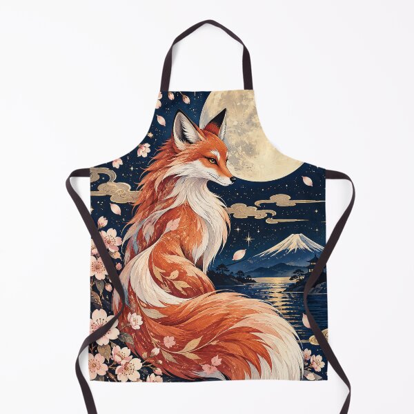 Item preview, Japanese Fox Full Moon Cherry Blossom Art designed and sold by Gold Turtle  Lina.