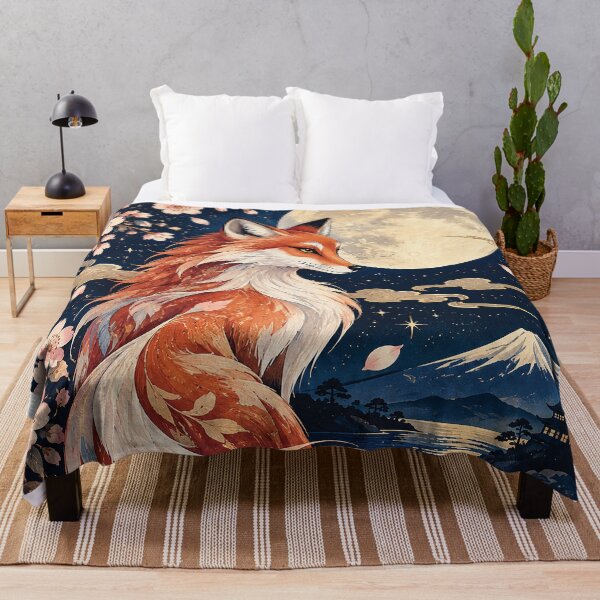 Item preview, Japanese Fox Full Moon Cherry Blossom Art designed and sold by Gold Turtle  Lina.