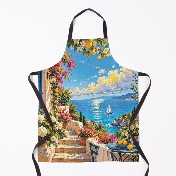 Item preview, Mediterranean Seaside Village Floral Coastal Art designed and sold by Gold Turtle  Lina.