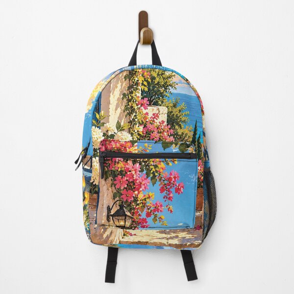 Item preview, Mediterranean Seaside Village Floral Coastal Art designed and sold by Gold Turtle  Lina.