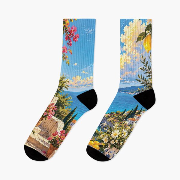 Item preview, Mediterranean Seaside Village Floral Coastal Art designed and sold by Gold Turtle  Lina.