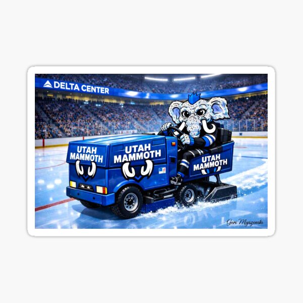 Item preview, Tusky the Utah Mammoth Driving the Zamboni at Delta Center  Ice Arena Cartoon Art designed and sold by The Art Queen Of Michigan .