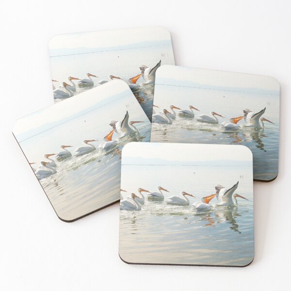 Item preview, Pelicans Swimming in Line on Calm Water designed and sold by AuraNatura.