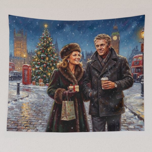 Item preview, Steve McQueen & Jacqueline Bisset London Christmas Broadstroke Oil Painting designed and sold by Art's Diner.
