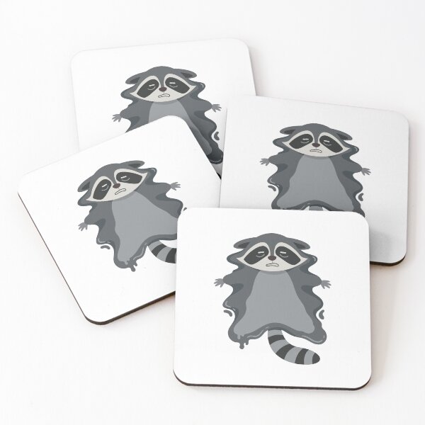 Item preview, Exhausted raccoon sprawled flat on the floor, resembling a puddle, ideal for lazy day memes and burnout humor. designed and sold by ElegantOutlines.