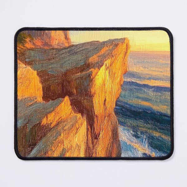 Item preview, Golden Hour Sea Cliff Coastal Sunset Oil Painting designed and sold by OpenFieldNotes.