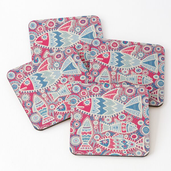 Item preview, Red and Blue Folk Fish Pattern designed and sold by Fani*.
