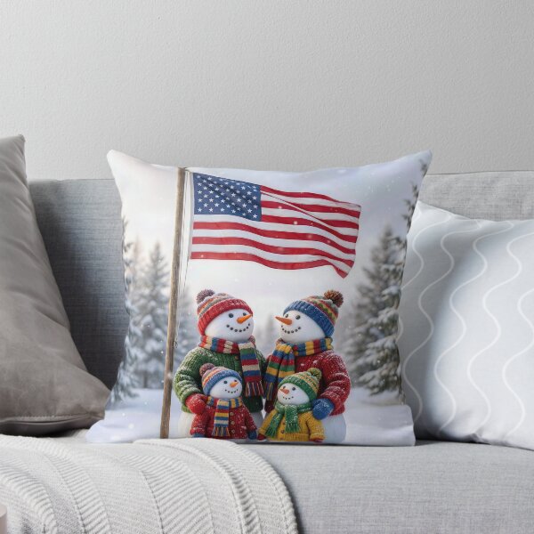 Item preview, Snowman Family Gathering by an American Flag designed and sold by Maria Dryfhout.
