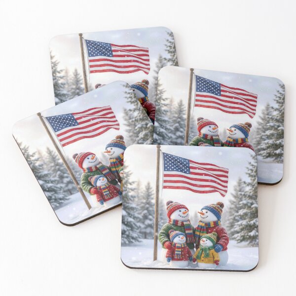 Item preview, Snowman Family Gathering by an American Flag designed and sold by Maria Dryfhout.