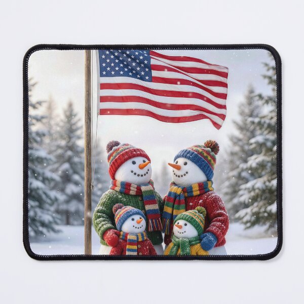 Item preview, Snowman Family Gathering by an American Flag designed and sold by Maria Dryfhout.