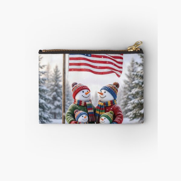 Item preview, Snowman Family Gathering by an American Flag designed and sold by Maria Dryfhout.