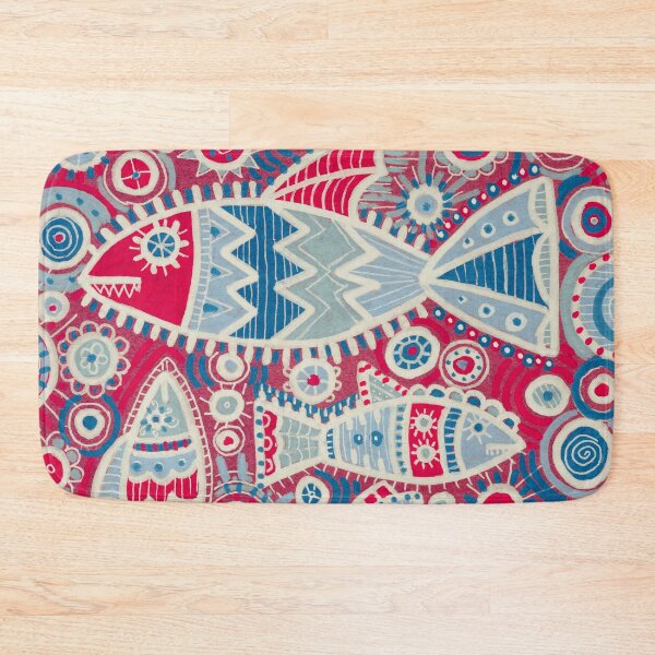 Item preview, Red and Blue Folk Fish Pattern designed and sold by Fani*.