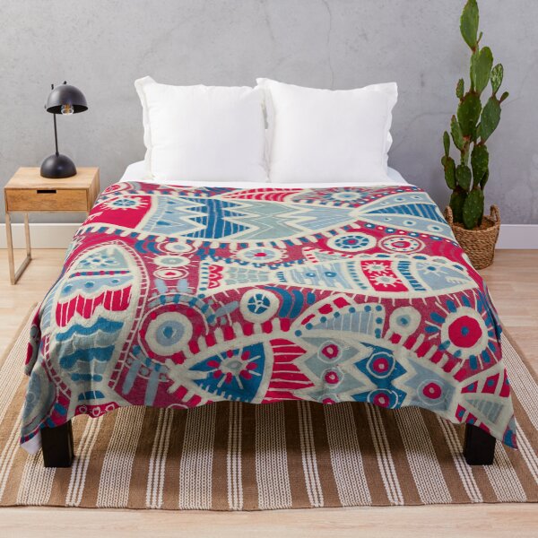 Item preview, Red and Blue Folk Fish Pattern designed and sold by Fani*.