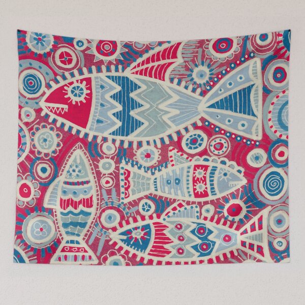 Item preview, Red and Blue Folk Fish Pattern designed and sold by Fani*.