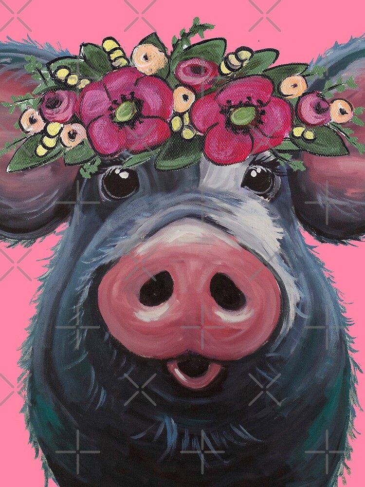 Cute Pig Art, Pig with Flower Crown Art, LuLu pig art by leekellerart