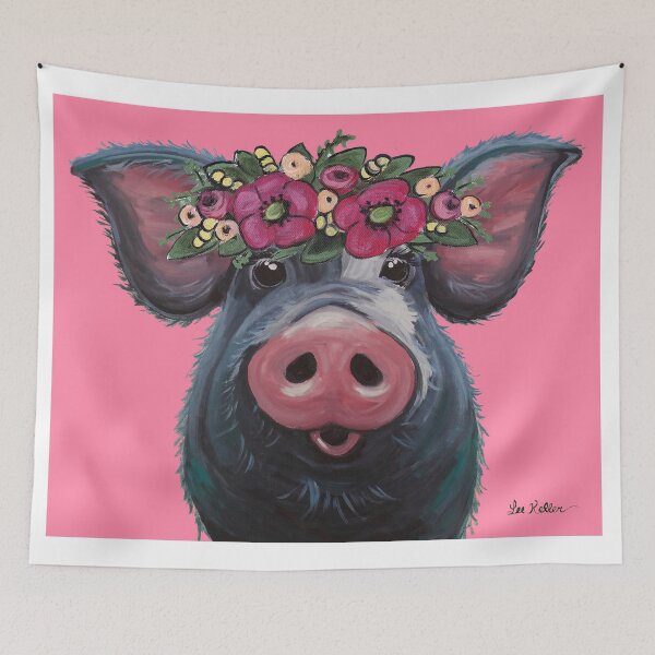 Item preview, Cute Pig Art, Pig with Flower Crown Art,  LuLu pig art designed and sold by leekellerart.