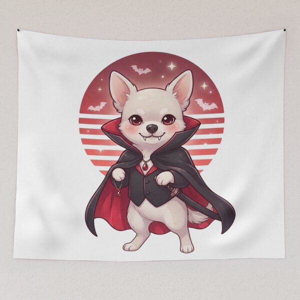 Item preview, Cute Vampire Chihuahua Dog – Kawaii Halloween Puppy in Cape with Retro Sunset designed and sold by Designorado.