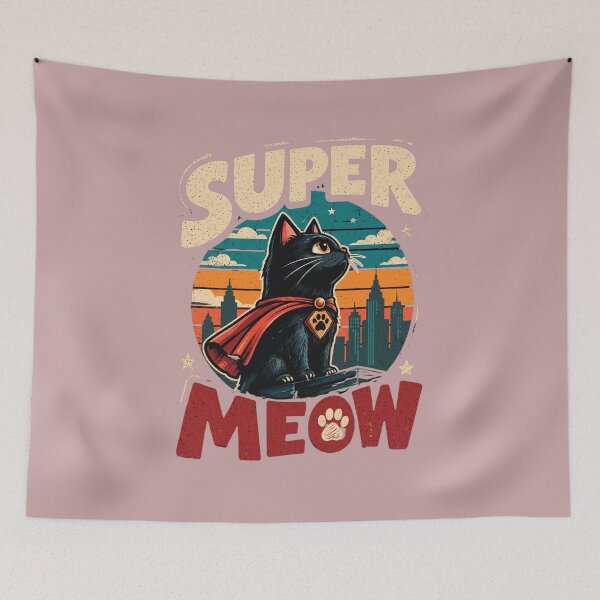 Item preview, Super Meow Black Cat Superhero Retro Comic Design designed and sold by Retro Whiskers.