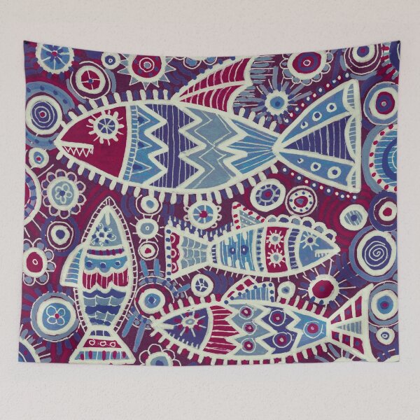 Item preview, Folk Fish in Burgundy and Indigo Pattern designed and sold by Fani*.