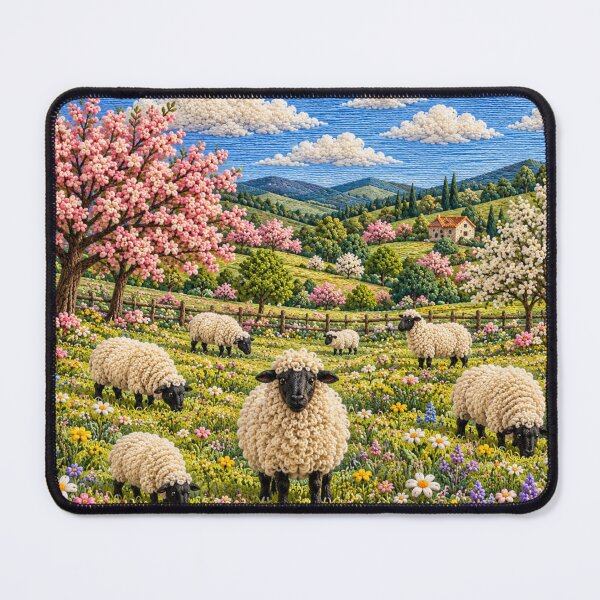 Item preview, Embroidered Sheep Meadow – Cottagecore Landscape designed and sold by GSizzle1.