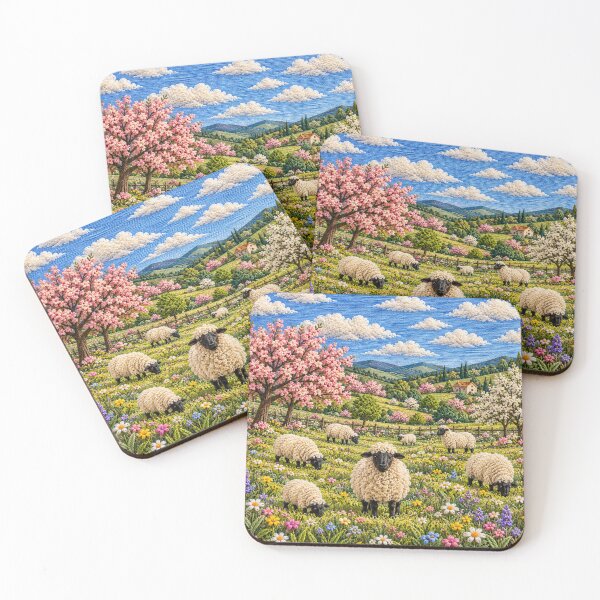Item preview, Embroidered Sheep Meadow – Cottagecore Landscape designed and sold by GSizzle1.