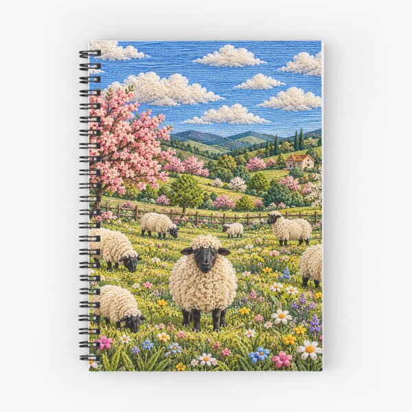 Item preview, Embroidered Sheep Meadow – Cottagecore Landscape designed and sold by GSizzle1.