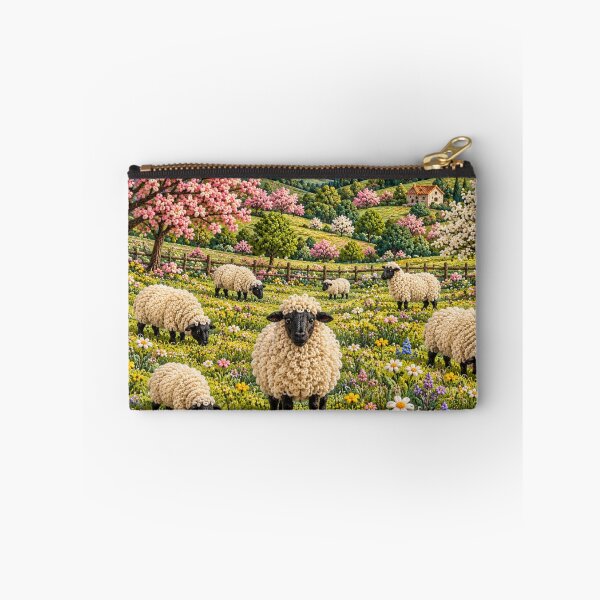 Item preview, Embroidered Sheep Meadow – Cottagecore Landscape designed and sold by GSizzle1.