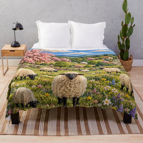 Artikelvorschau, Bestickte Schafwiese – Cottagecore-Landschaft entworfen und verkauft von GSizzle1.