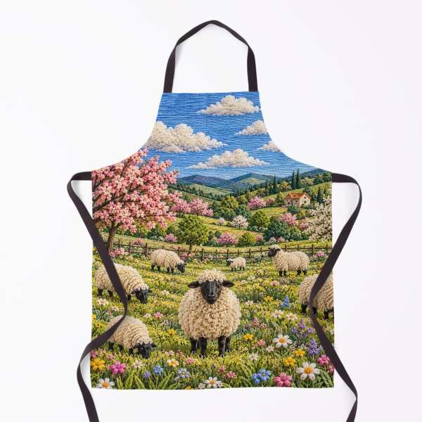 Item preview, Embroidered Sheep Meadow – Cottagecore Landscape designed and sold by GSizzle1.