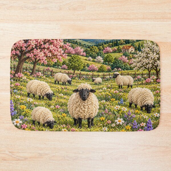 Item preview, Embroidered Sheep Meadow – Cottagecore Landscape designed and sold by GSizzle1.