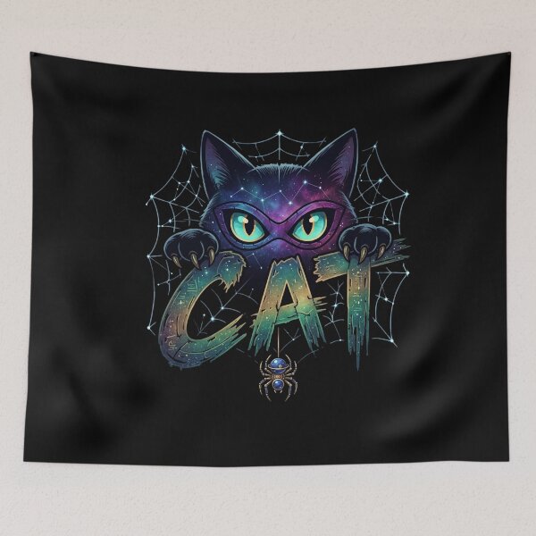 Item preview, Galaxy Cat Cosmic Halloween Spider Web Mystical Art designed and sold by Retro Whiskers.