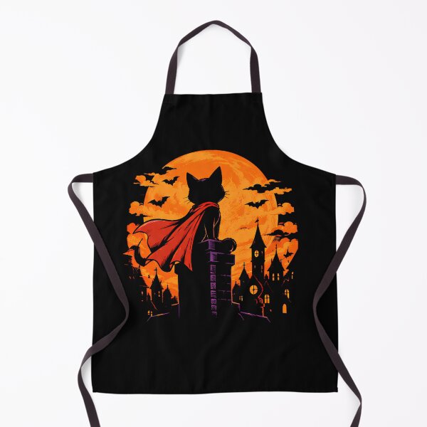 Item preview, Superhero Cat Halloween Castle Moon Cape Fantasy Art designed and sold by Retro Whiskers.