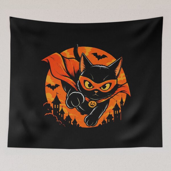 Item preview, Superhero Cat Halloween White Cat Cape Mask Spooky designed and sold by Retro Whiskers.