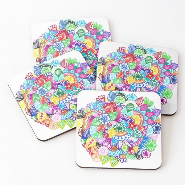 Item preview, Vibrant Floral Doodle Bouquet and Intricate Zentangle Pattern Art designed and sold by FioreDiCiliegio.