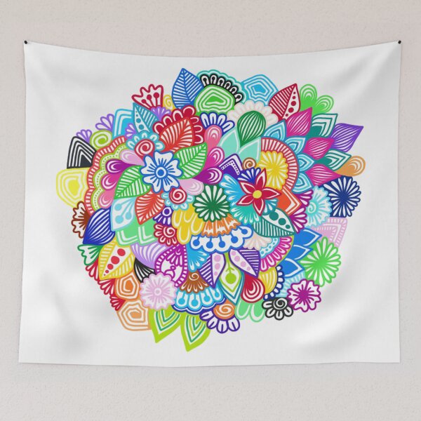 Item preview, Vibrant Floral Doodle Bouquet and Intricate Zentangle Pattern Art designed and sold by FioreDiCiliegio.